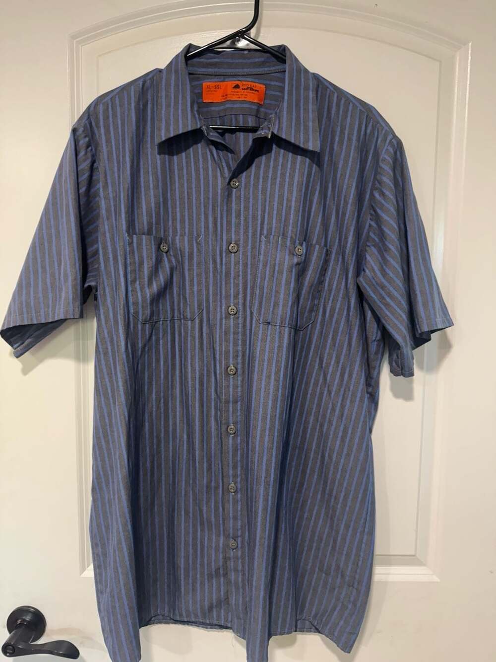 Workwear Mechanic Utility Shirt Blue Stripe Button Front Men’s XL